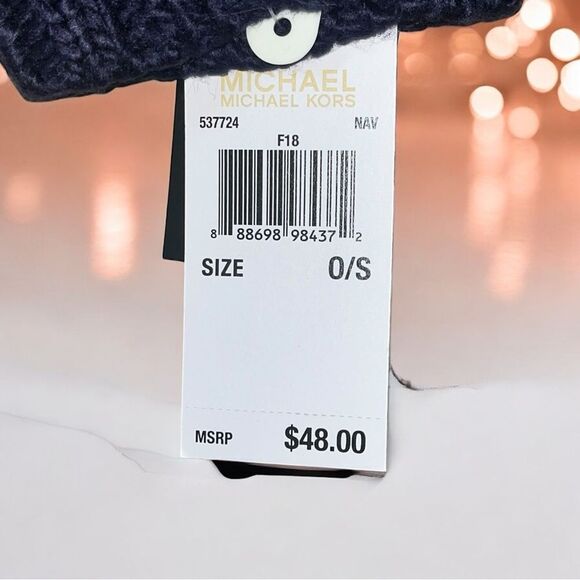 New With Tags Michael Kors Womens Cable Knit Arm Warmers With Thumb Hole, Navy - Picture 5 of 5